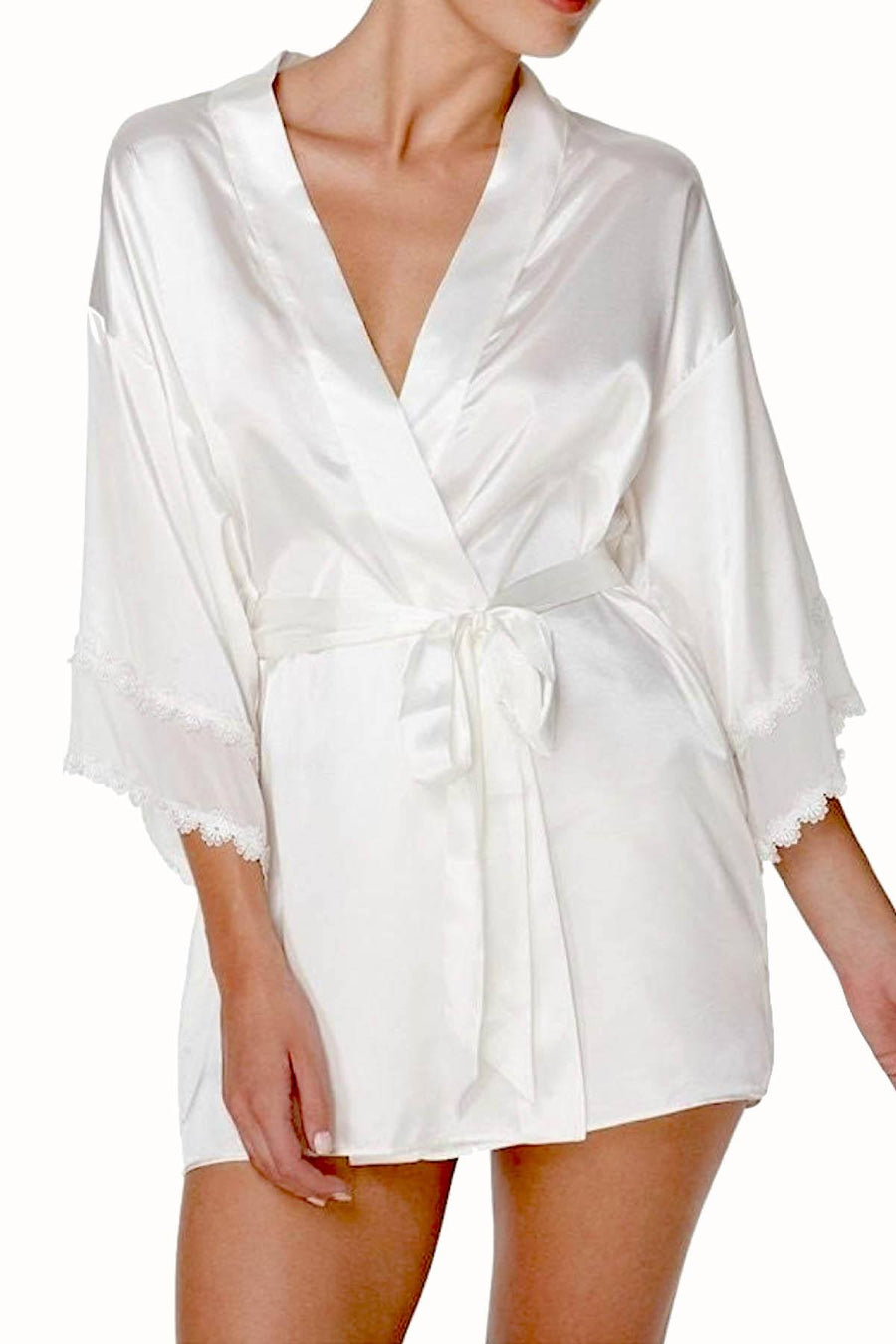 Flora by Flora Nikrooz Ivory Lace-Trim Vivian Wrap Robe