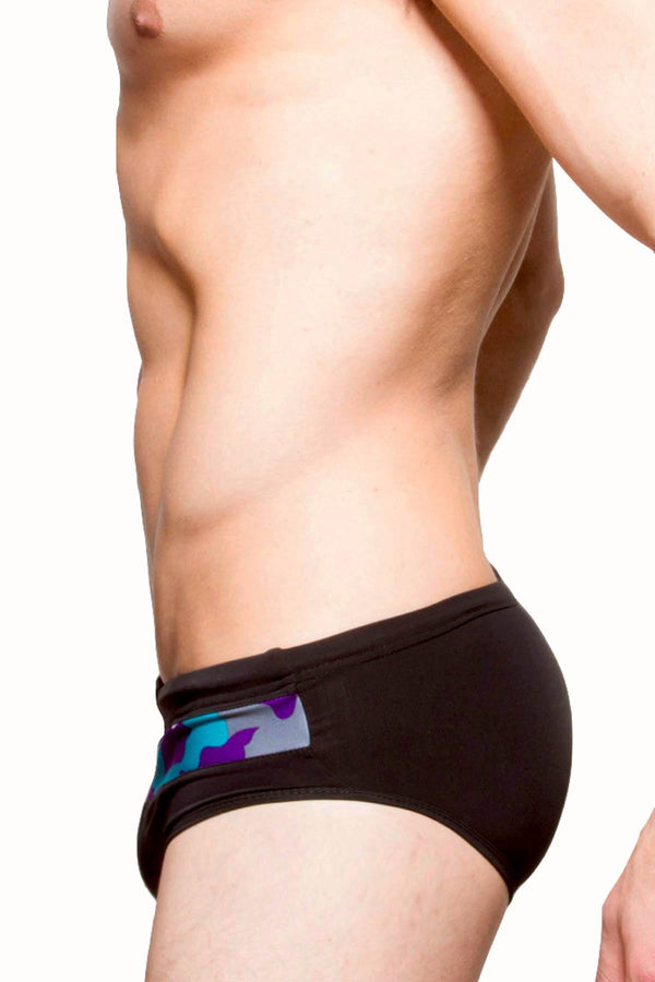 Freedom Reigns Black/Aqua-Camo Tech-Pro Swim Brief