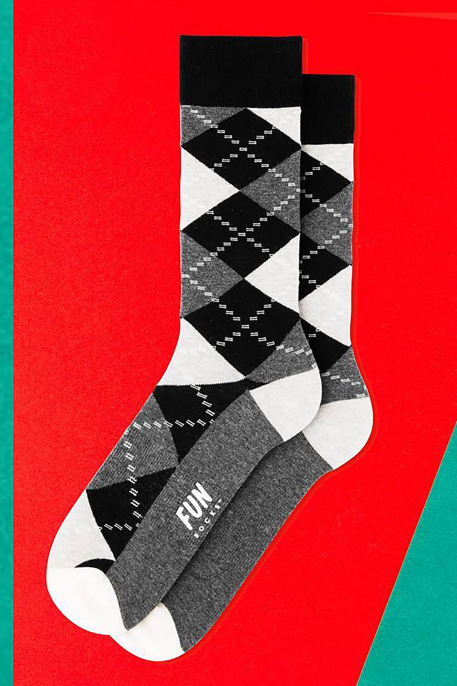 Fun Socks Black/White/Grey Argyle Crew Socks