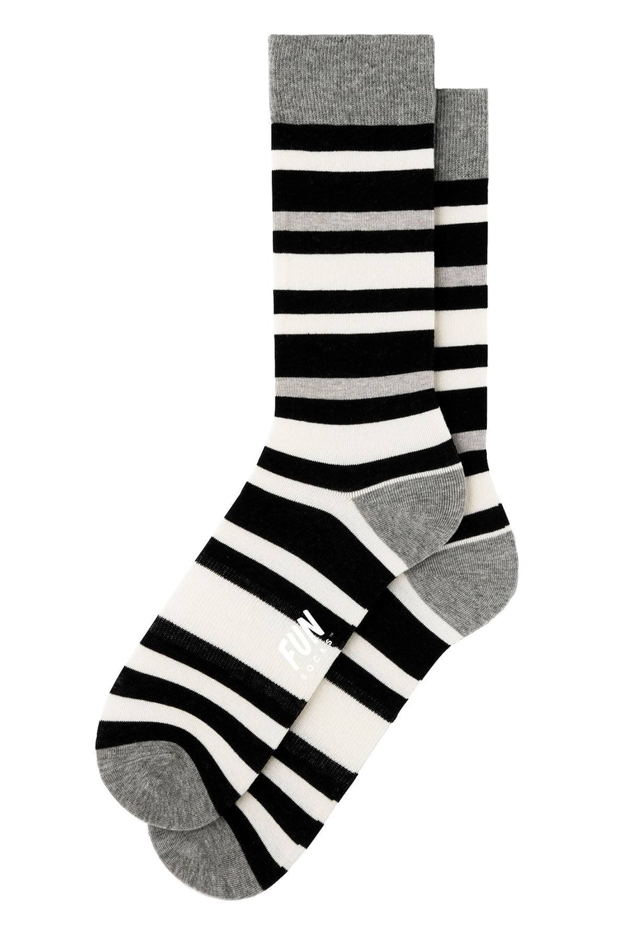 Fun Socks Black/White/Grey Bold Stripe Crew Socks