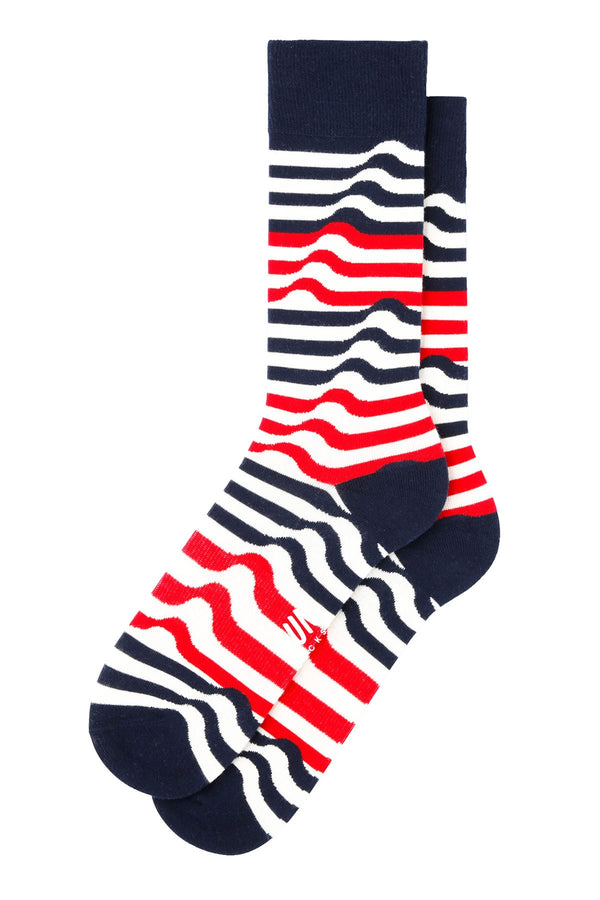 Fun Socks Navy Ribbon Stripe Crew Socks