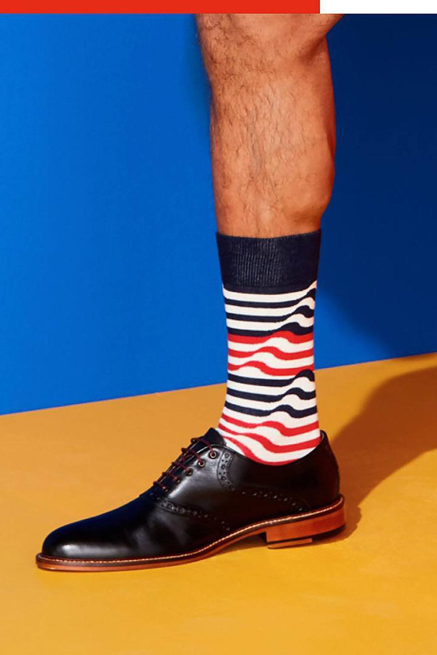 Fun Socks Navy Ribbon Stripe Crew Socks