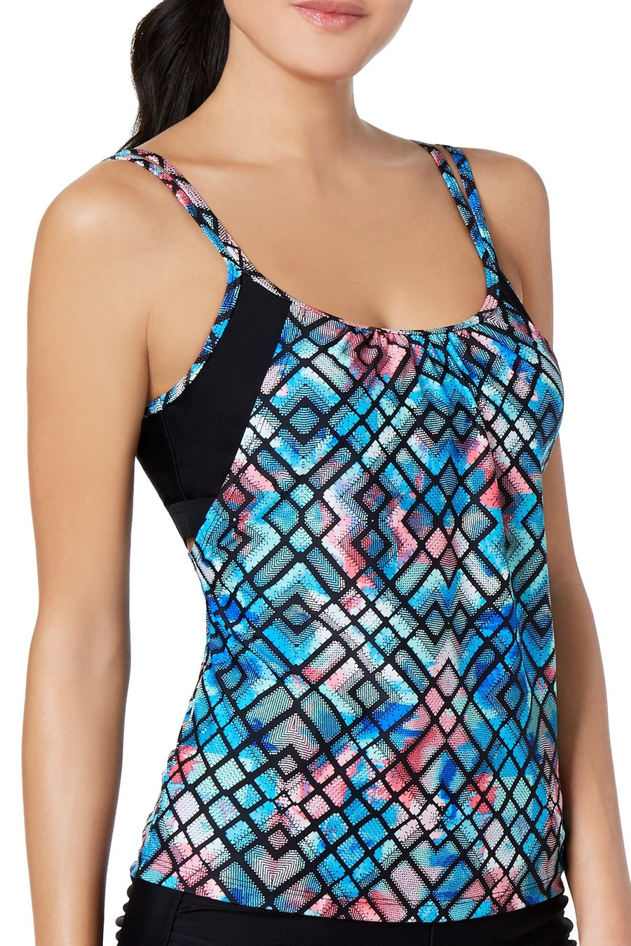 GO by Gossip Royal/Multi 'Light the Way' Layered Tankini Top