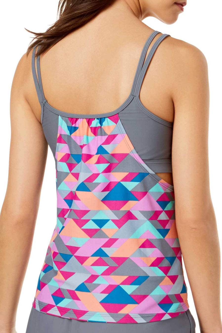GO by Gossip 'Triangle Tango' Geo Layered Look Tankini Top in Pink