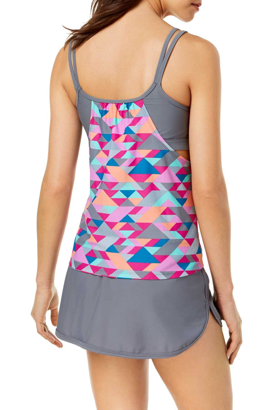 GO by Gossip 'Triangle Tango' Geo Layered Look Tankini Top in Pink