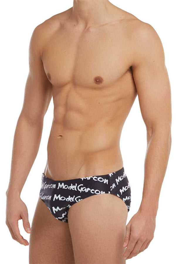 Garcon Model Black Graffiti Swim Brief