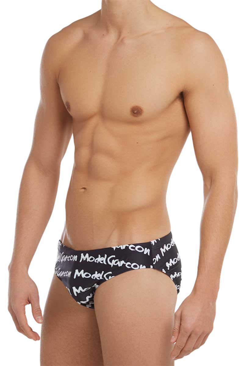 Garcon Model Black Graffiti Swim Brief
