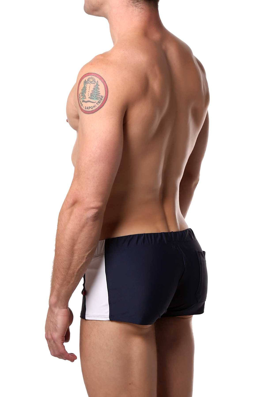 Go Softwear Navy/White Liam Zip-Front Square-Cut Swim Trunk