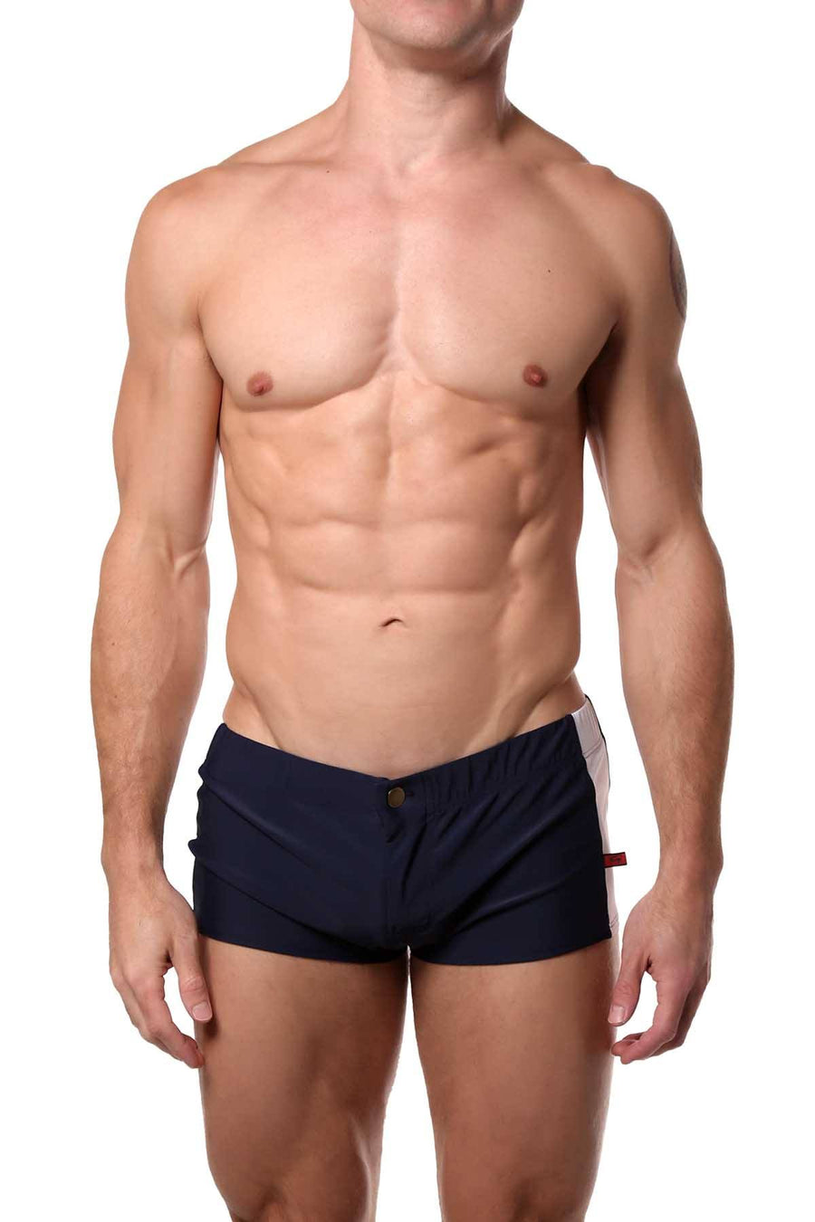 Go Softwear Navy/White Liam Zip-Front Square-Cut Swim Trunk