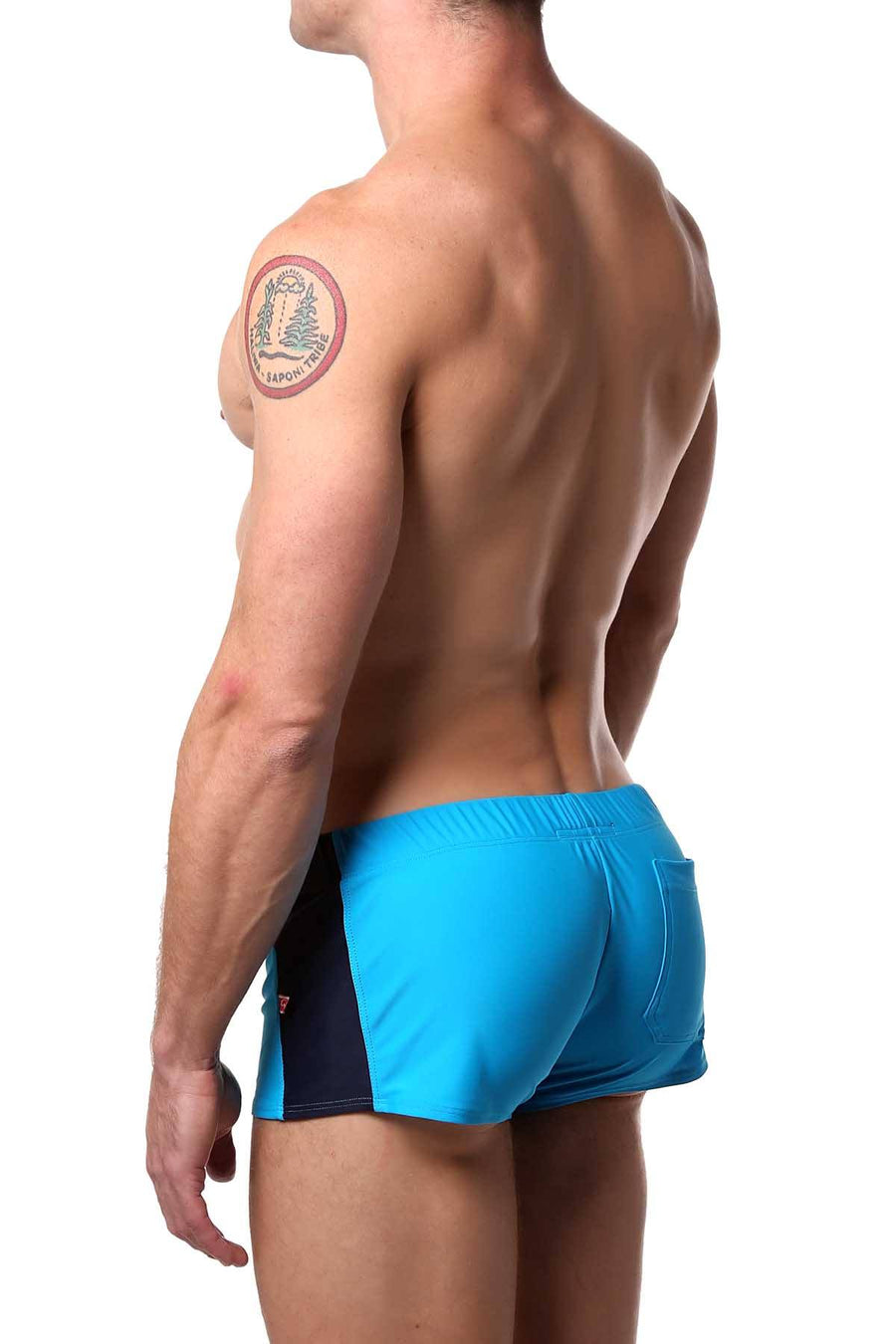 Go Softwear Turquoise/Navy Liam Zip-Front Square-Cut Swim Trunk
