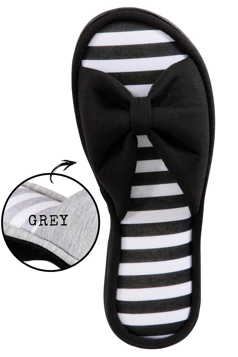 Gold Toe Grey Solid/Striped Lizbeth Bow Memory-Foam Slippers