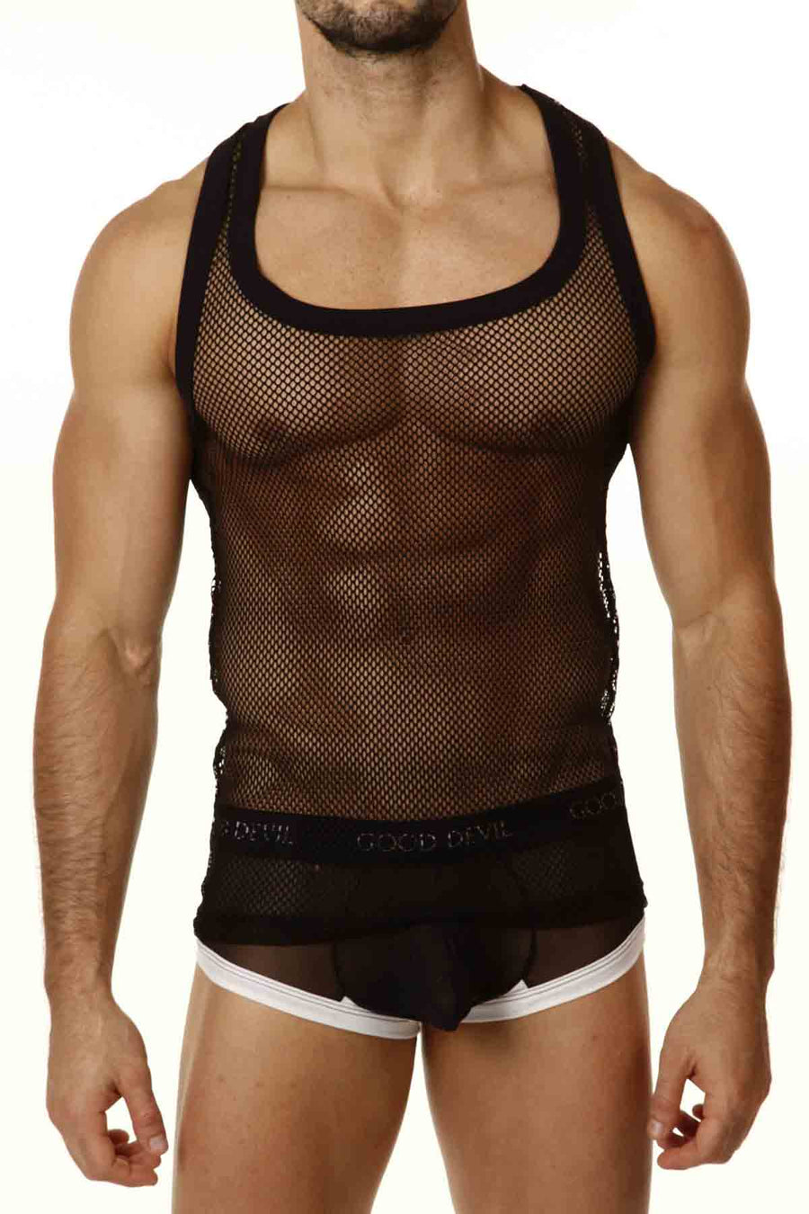 Good Devil Macho Mesh Muscle Tank Top in Black