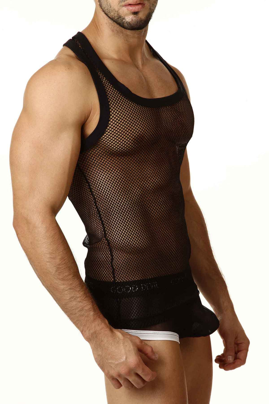 Good Devil Macho Mesh Muscle Tank Top in Black
