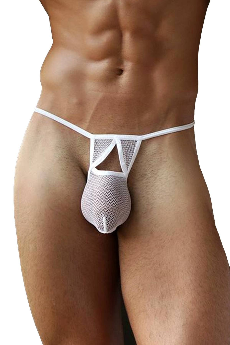 Good Devil Mesh Keyhole G-String in White