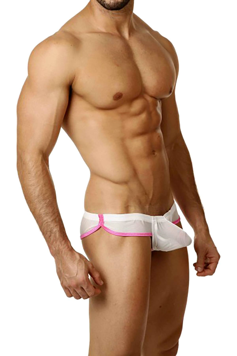 Good Devil White/Pink Sheer-Striped Brazilian Brief