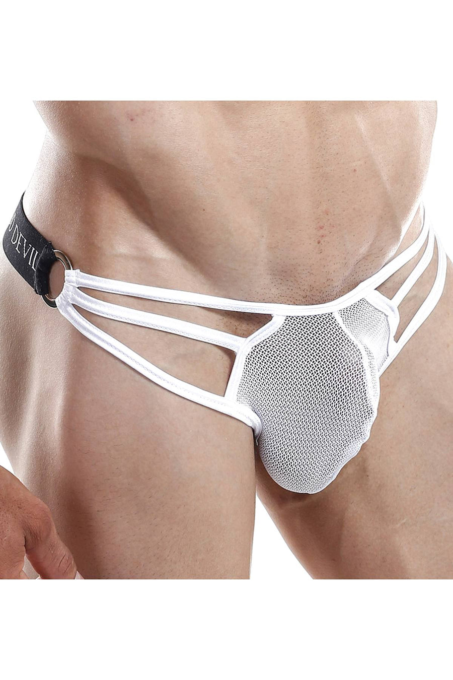 Good Devil White Sheer Net Front Cage Thong