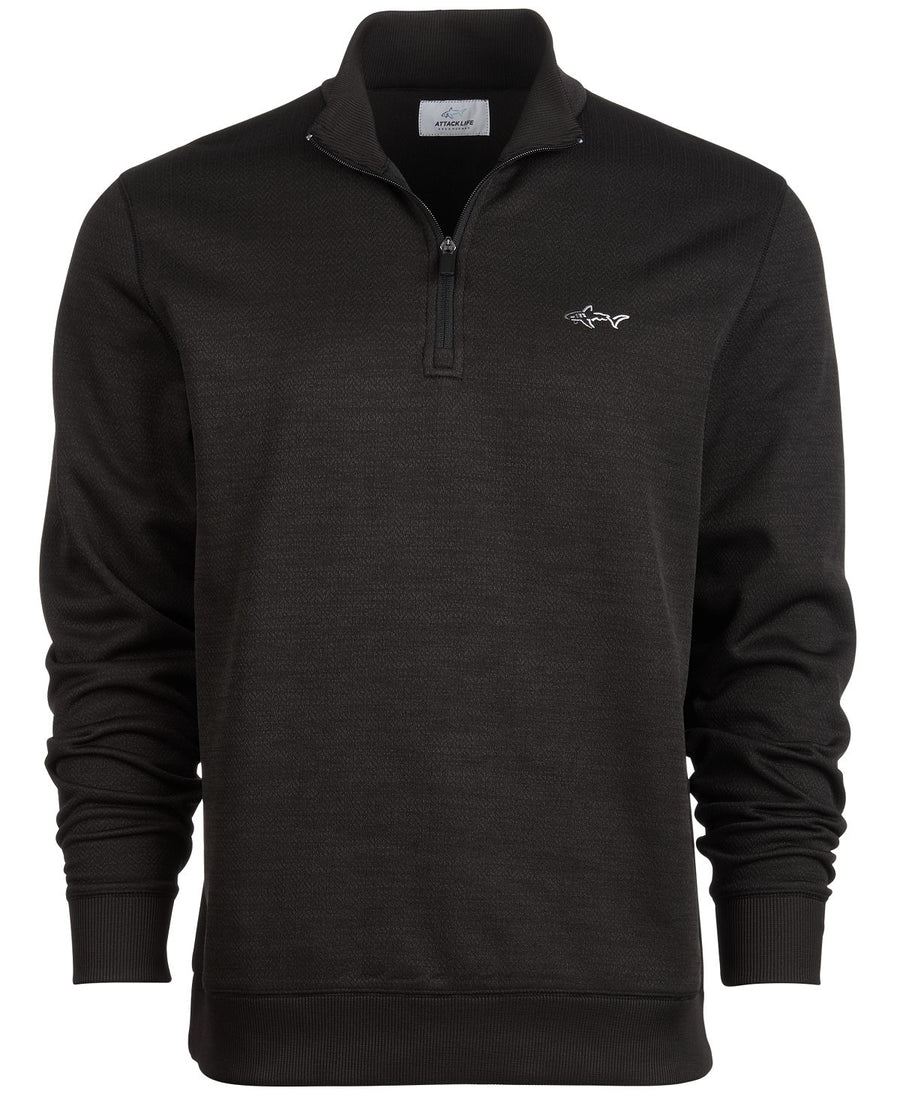 Greg Norman Attack Life By Rapiwarm Quarter Zip Herringbone Sweater Deep Black