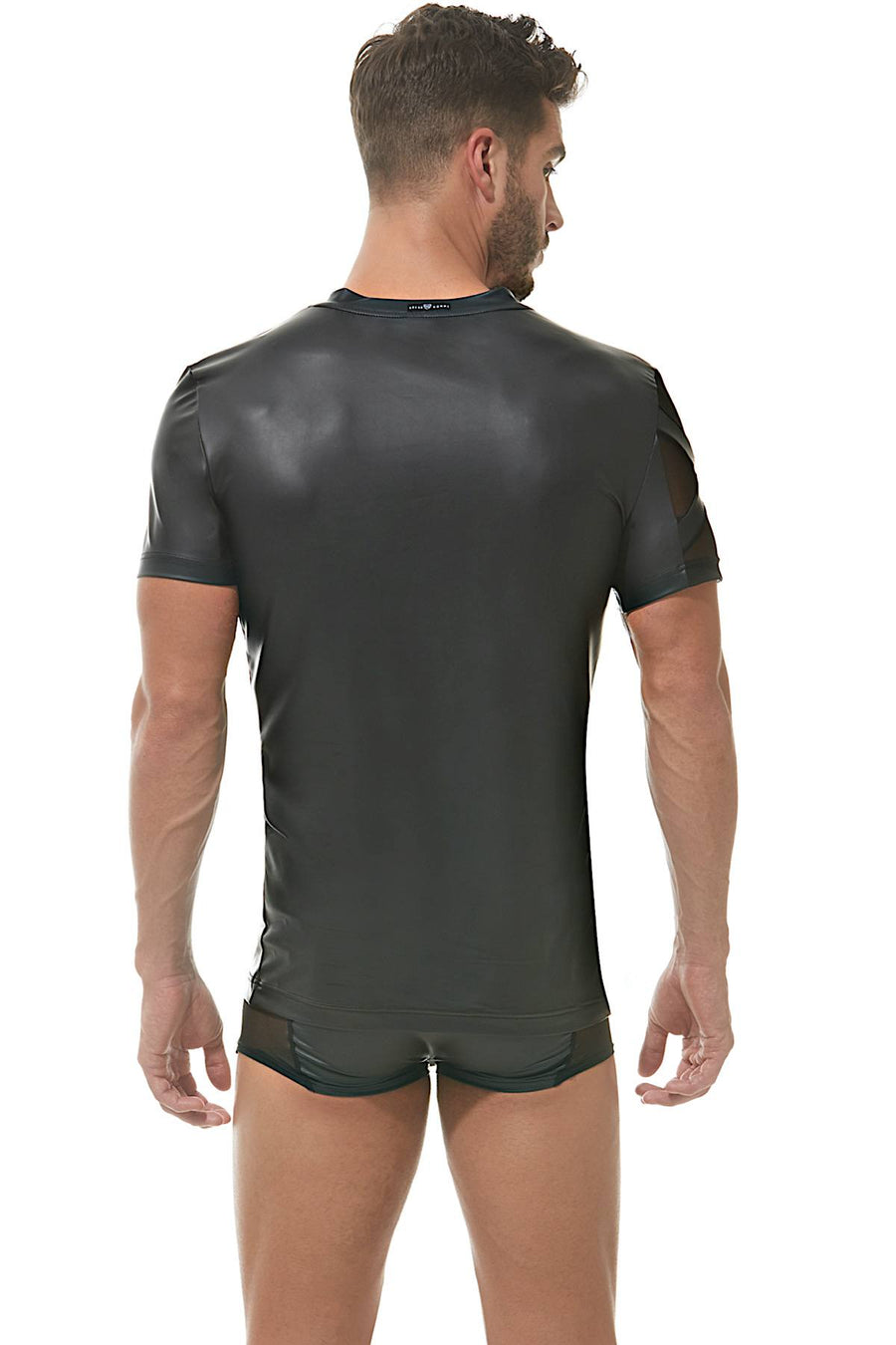 Gregg Homme Black Pleather/Mesh V-Neck X T-Shirt