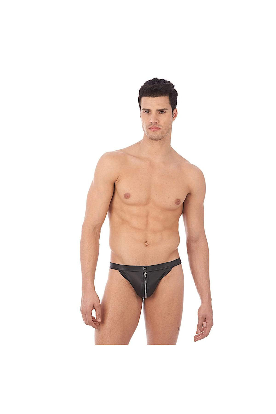 Gregg Homme Black Reckless Zipper Leather-Look Thong