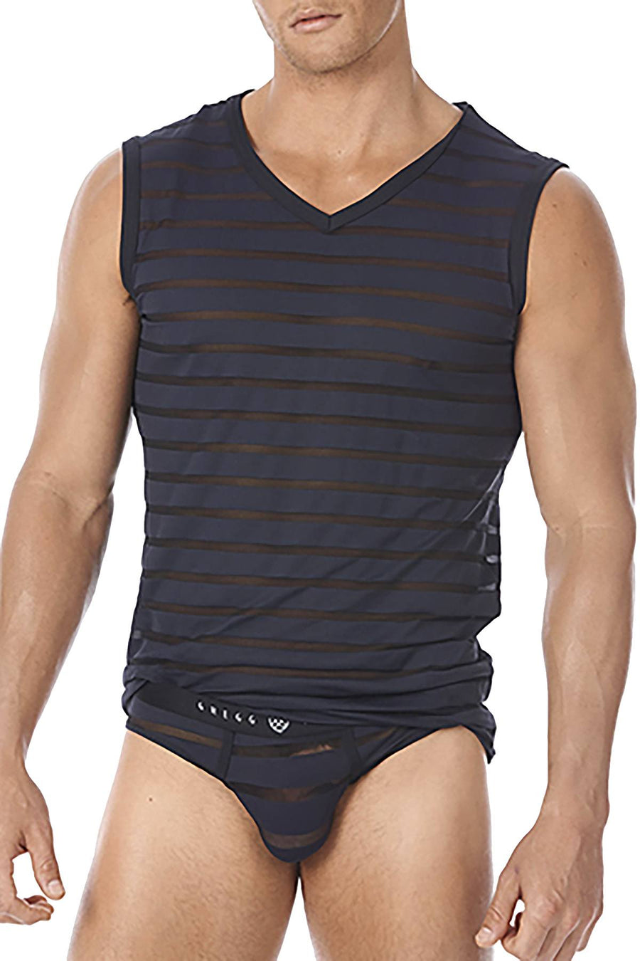 Gregg Homme Black Sheer Stripe Muscle Tank