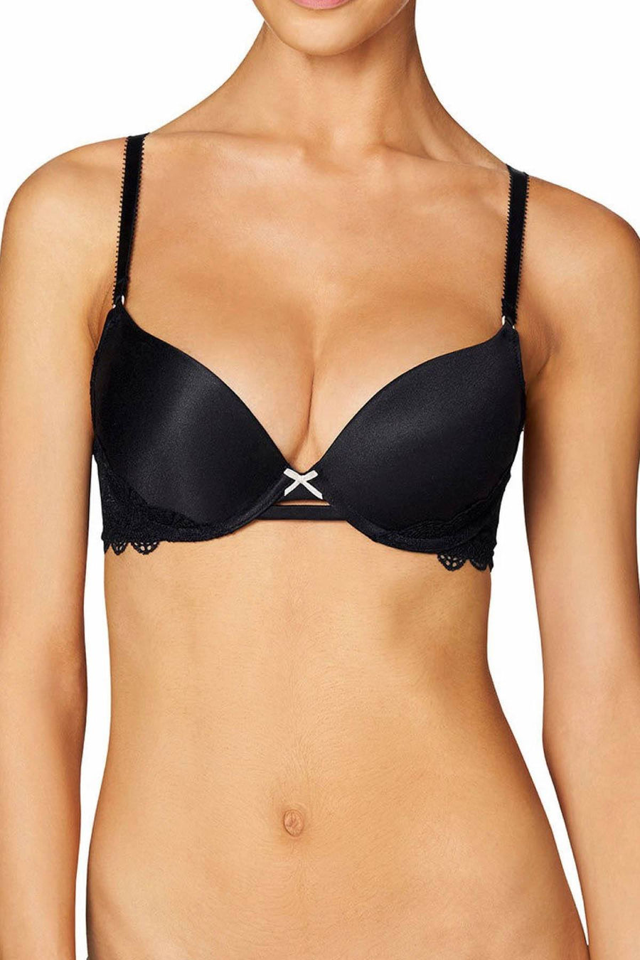 HEIDI by Heidi Klum Black/Toasted-Almond Super-Boost Geometric-Lace Bra