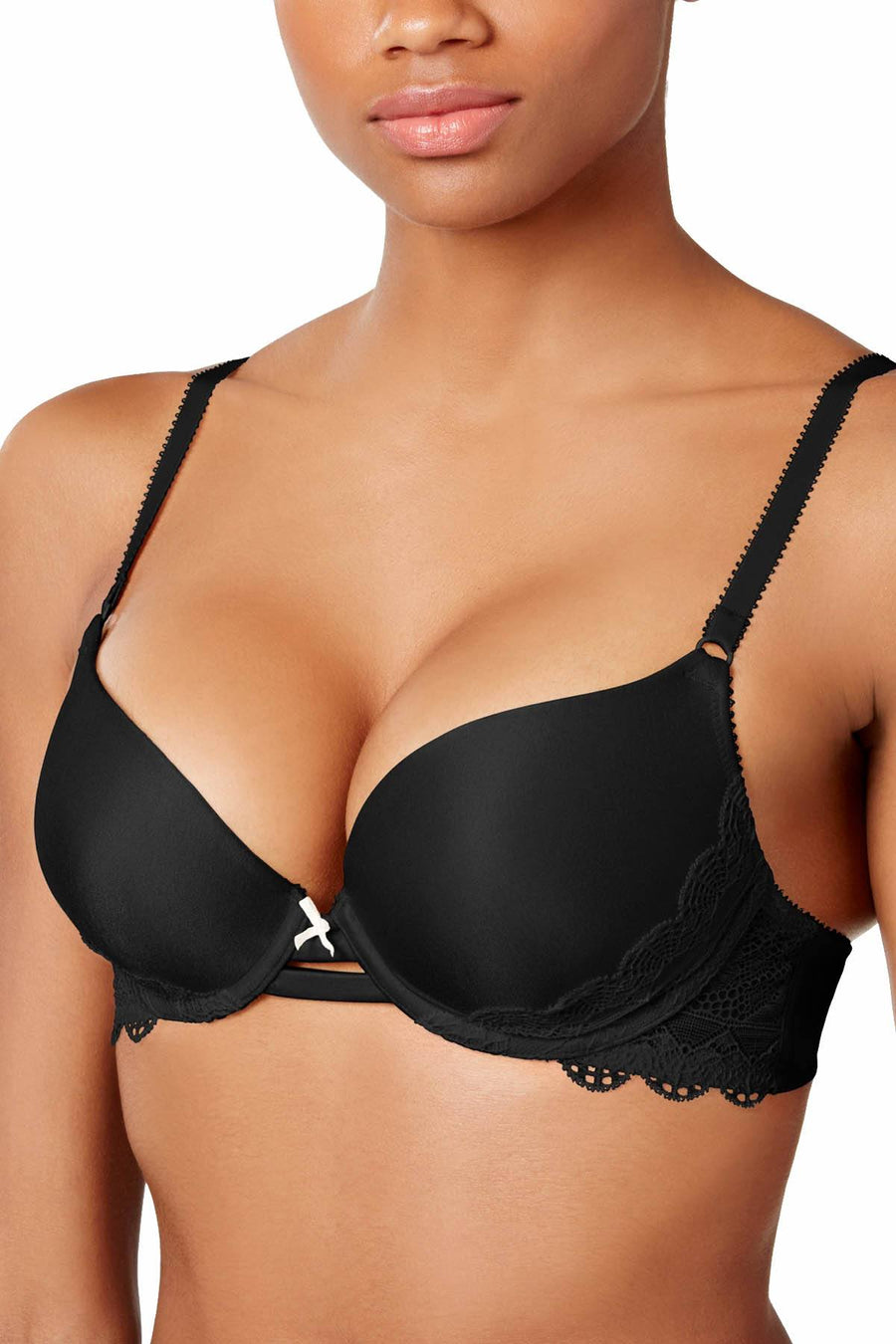 HEIDI by Heidi Klum Black/Toasted-Almond Super-Boost Geometric-Lace Bra