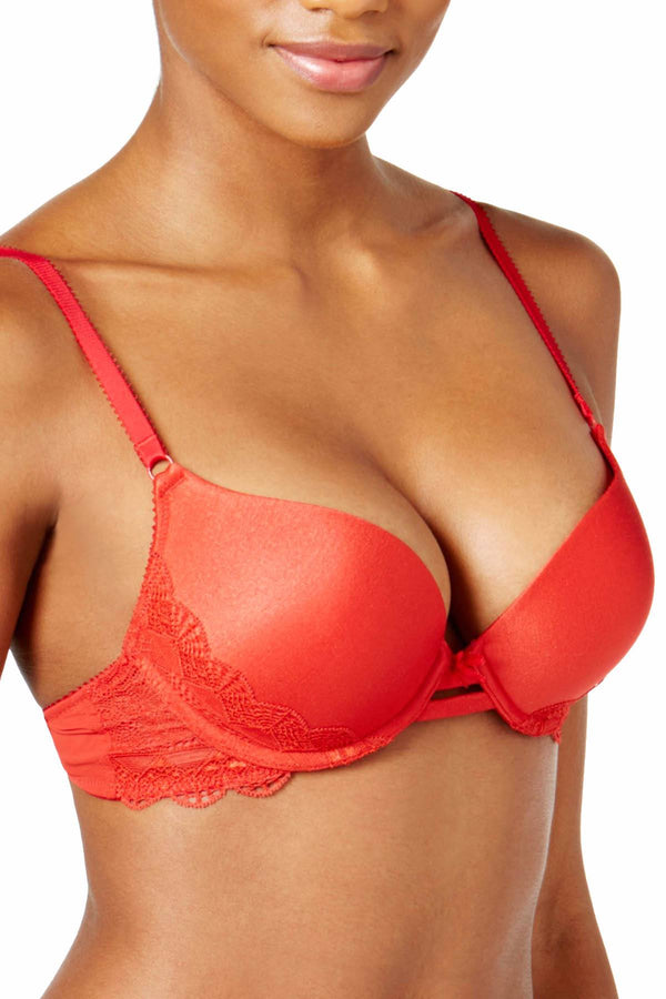 HEIDI by Heidi Klum Ribbon-Red Super-Boost Geometric-Lace Bra