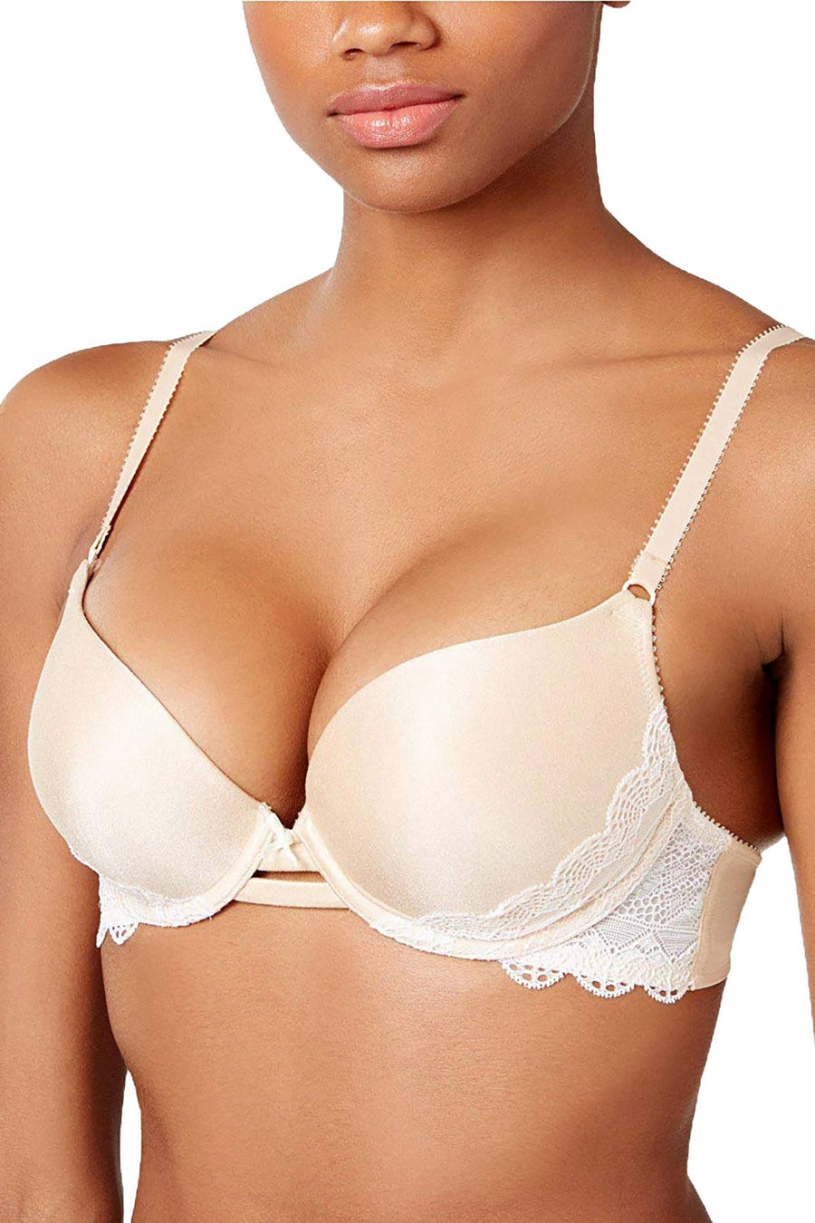 HEIDI by Heidi Klum Toasted-Almond Super-Boost Geometric-Lace Bra