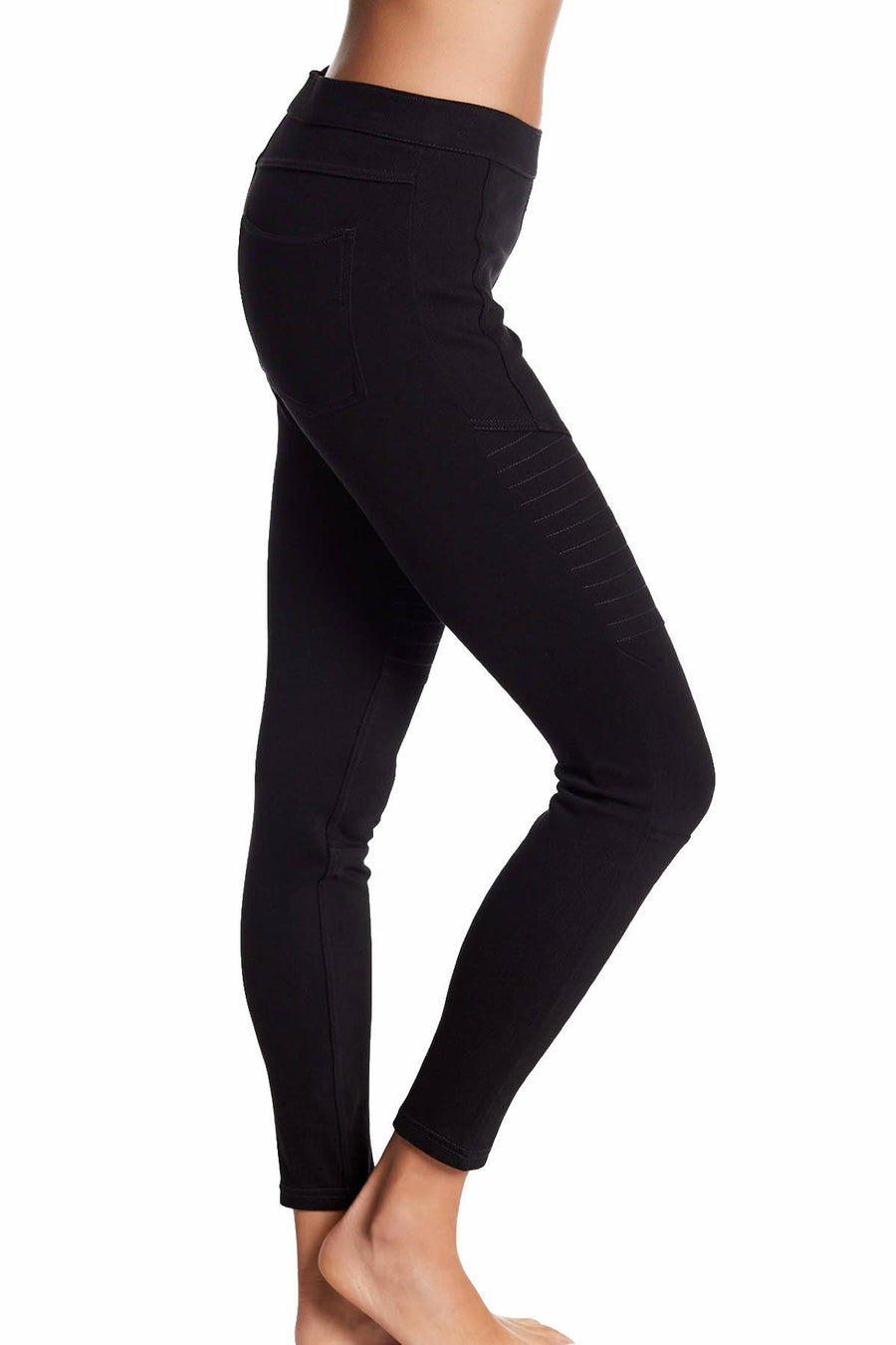 HUE Black-Denim Moto Legging