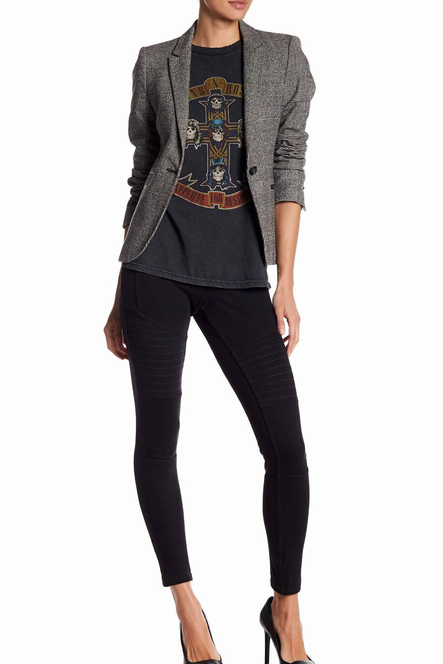 HUE Black-Denim Moto Legging