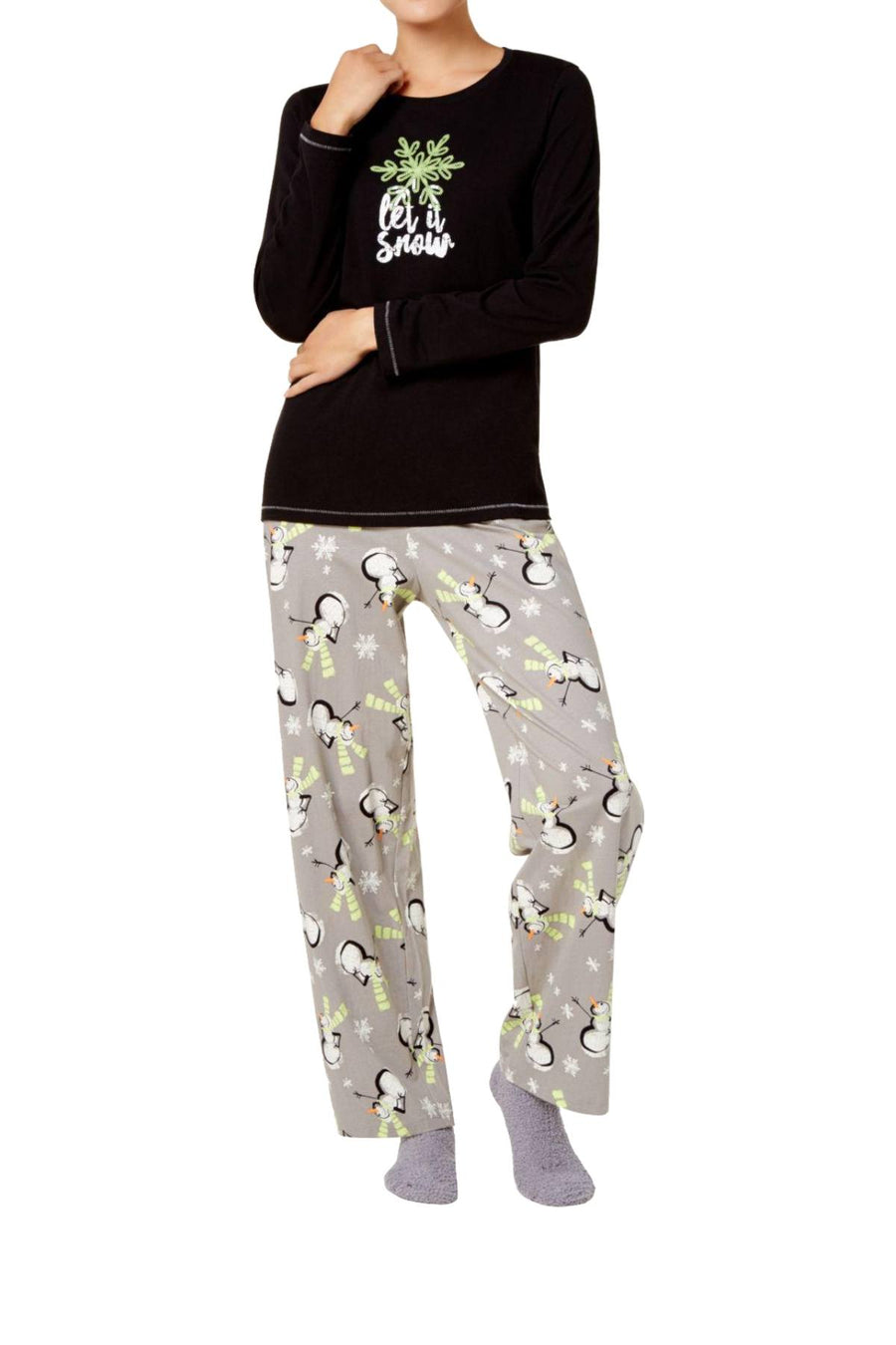 HUE Black/Grey Let-It-Snow Printed 3-Pc Pajama Set