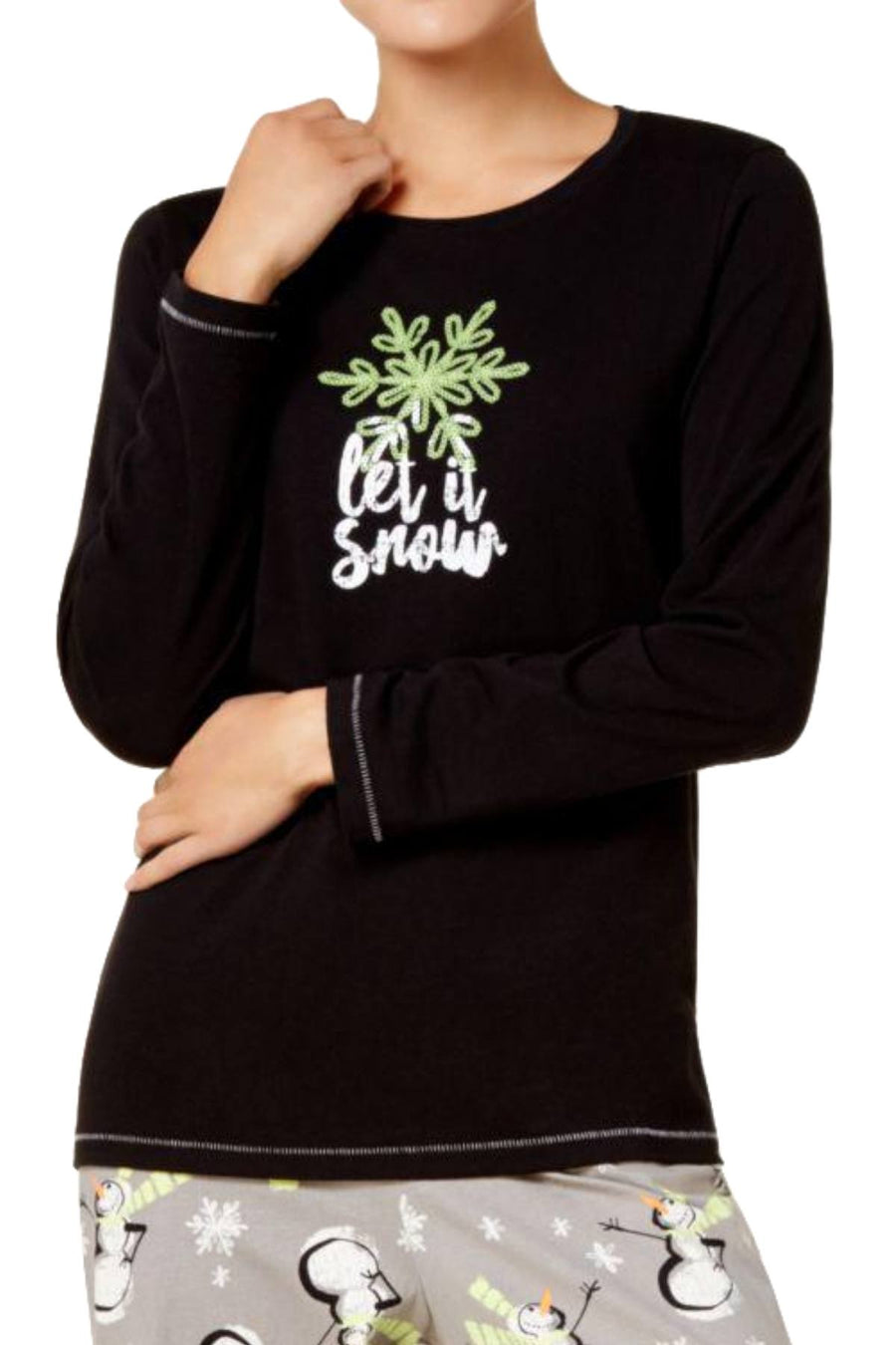 HUE Black/Grey Let-It-Snow Printed 3-Pc Pajama Set