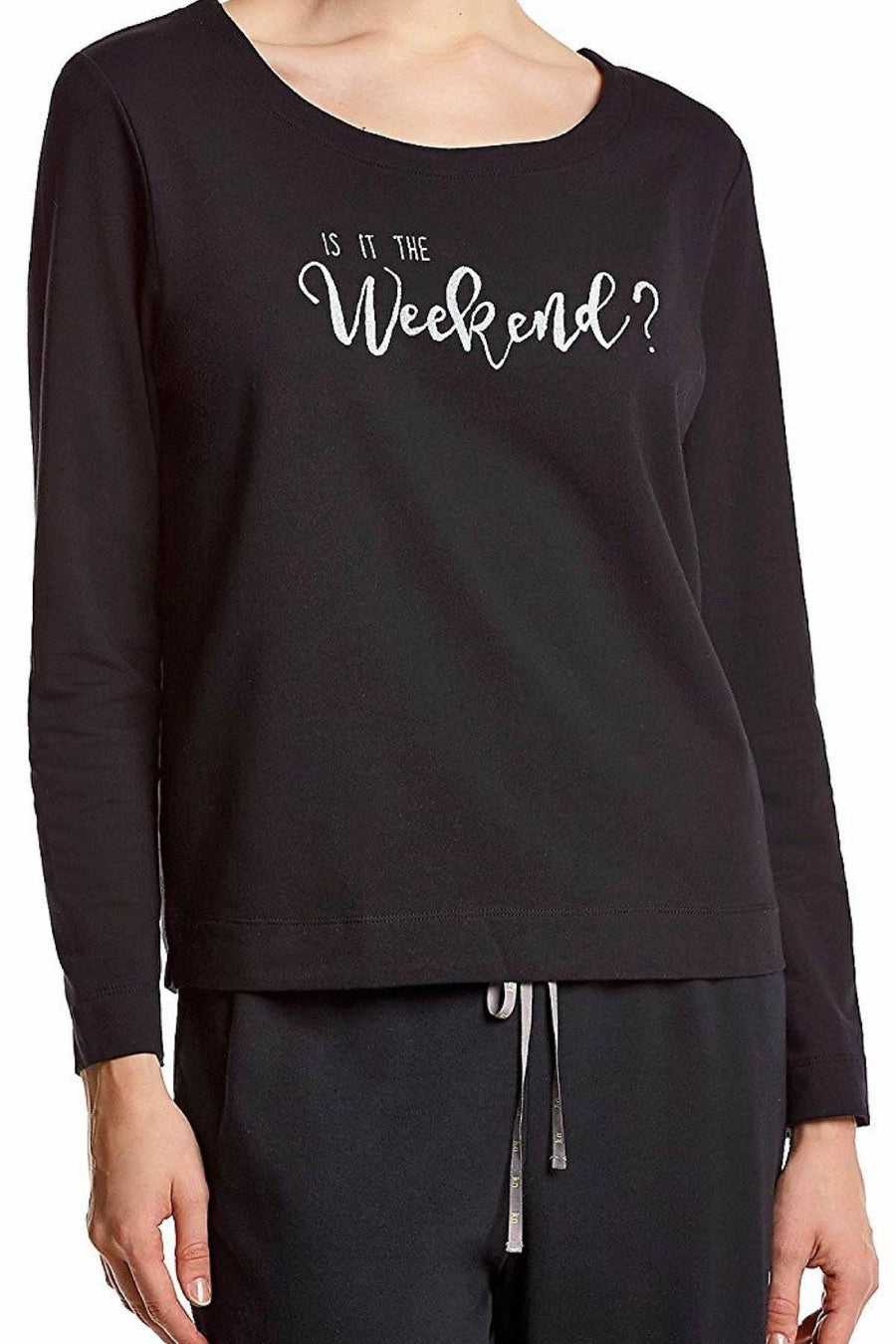HUE Black Keyhole-Back Weekend Lounge Top