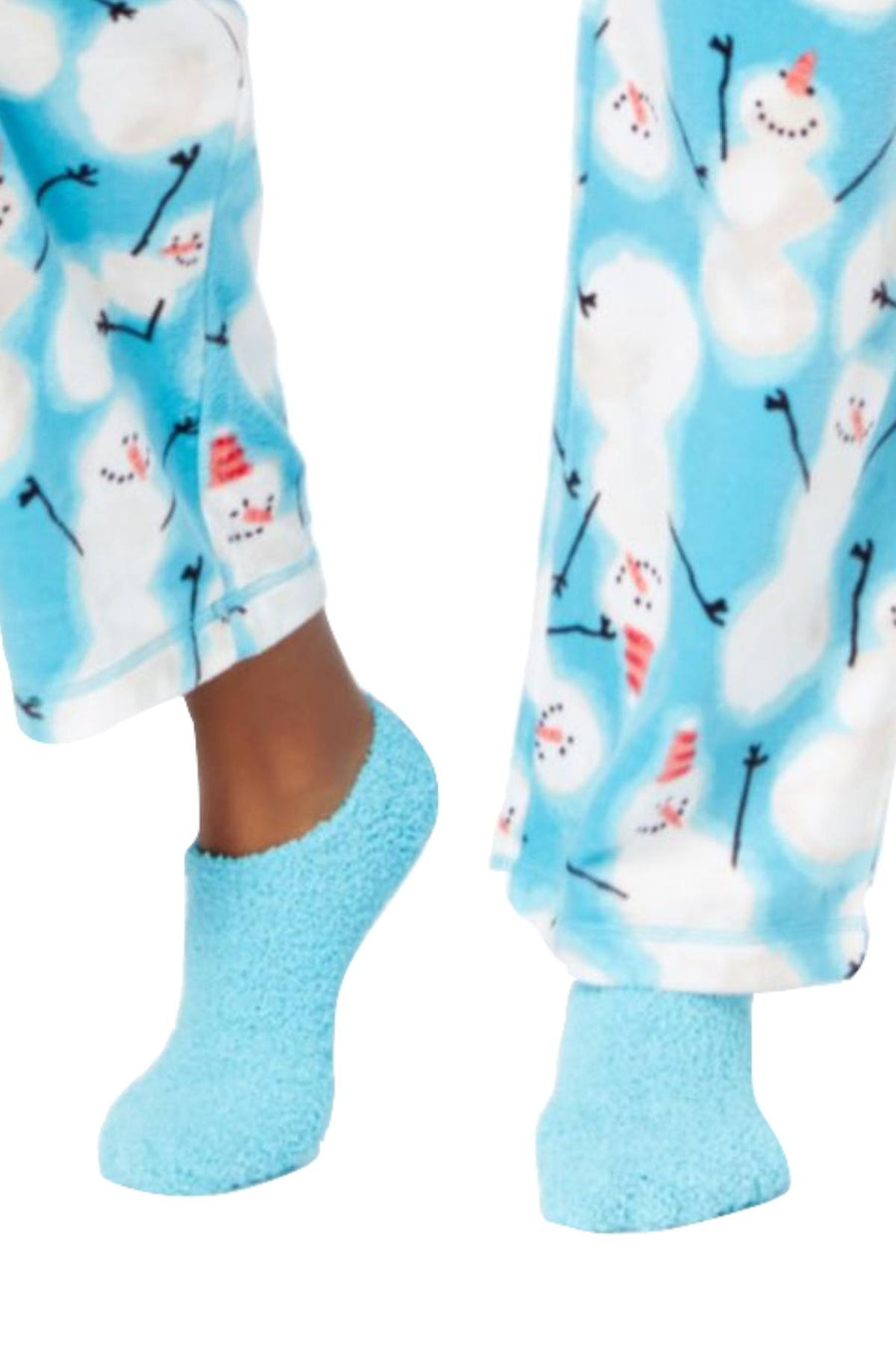 HUE Black Sueded Fleece Top and Snowman-Printed Pant 3-Piece Pajama Set