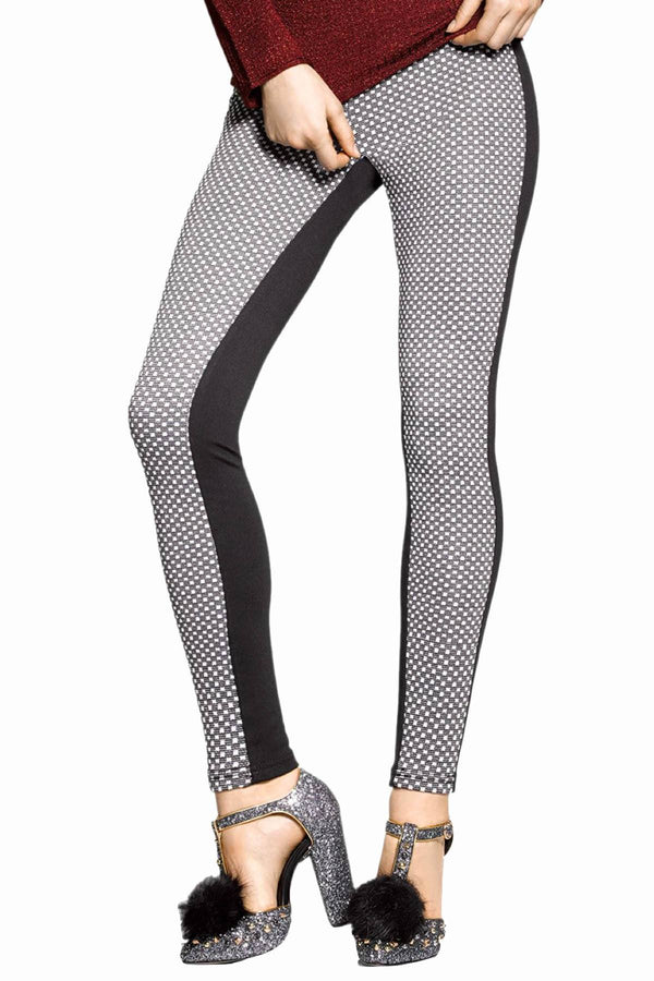 HUE Black/White Metallic-Glitz Check Ponte Legging