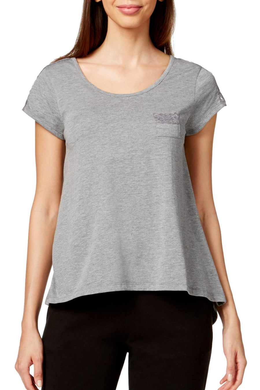 HUE Heather-Grey Short-Sleeve Lace-Trim Pajama Tee