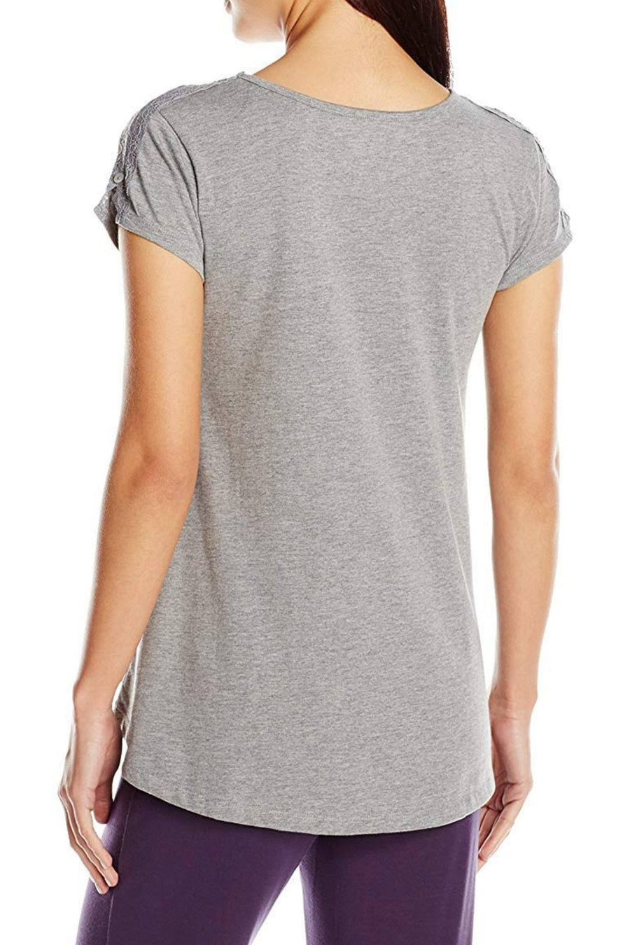 HUE Heather-Grey Short-Sleeve Lace-Trim Pajama Tee