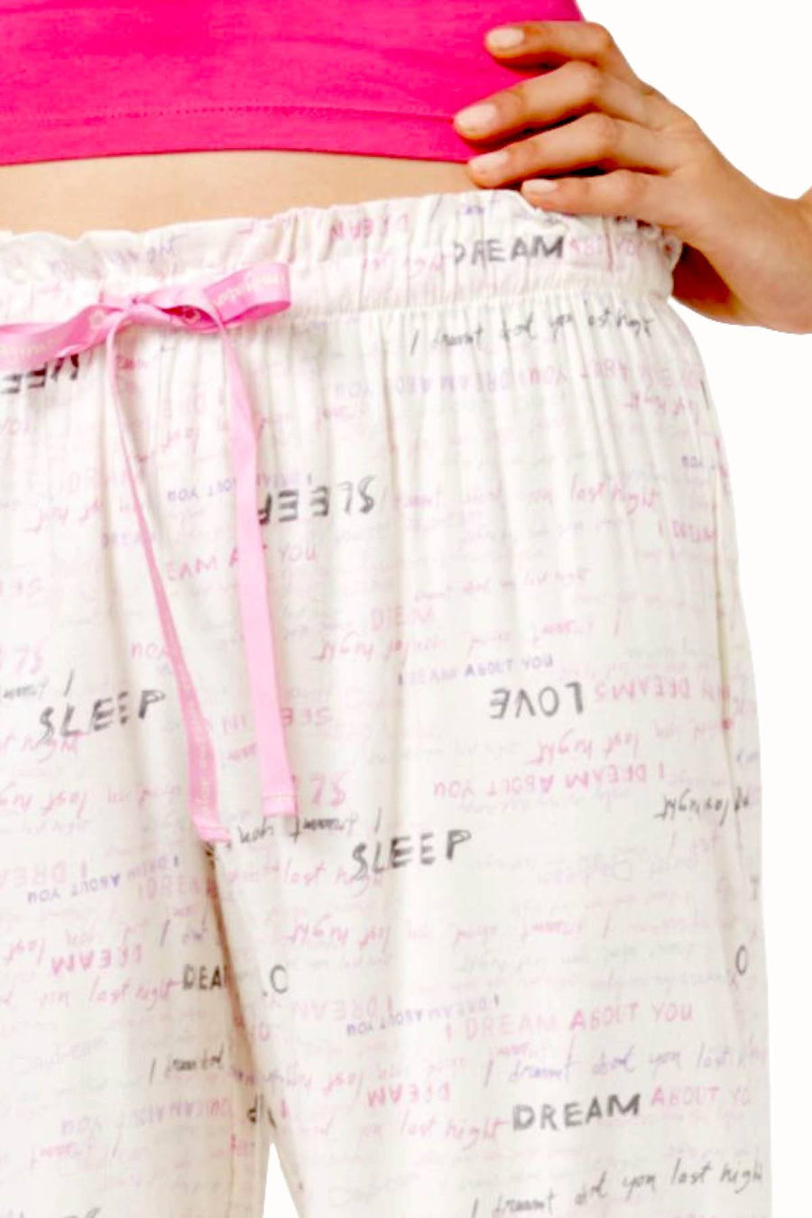 HUE Off-White Printed Ruffle-Waist Pajama Pant