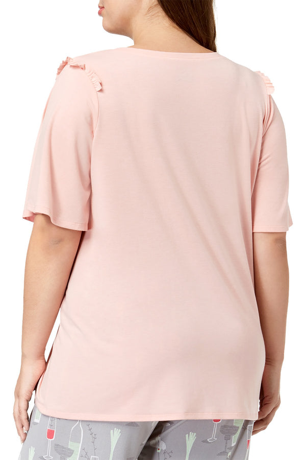 HUE PLUS Blossom Pink Bell Ruffled Sleeve Lounge Top