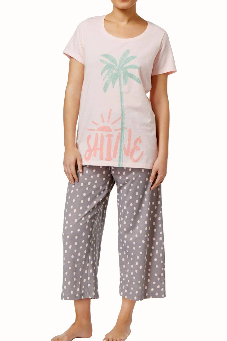 HUE PLUS Rose-Quartz Flamingo/Polka-Dot Printed PJ 2-Piece Set