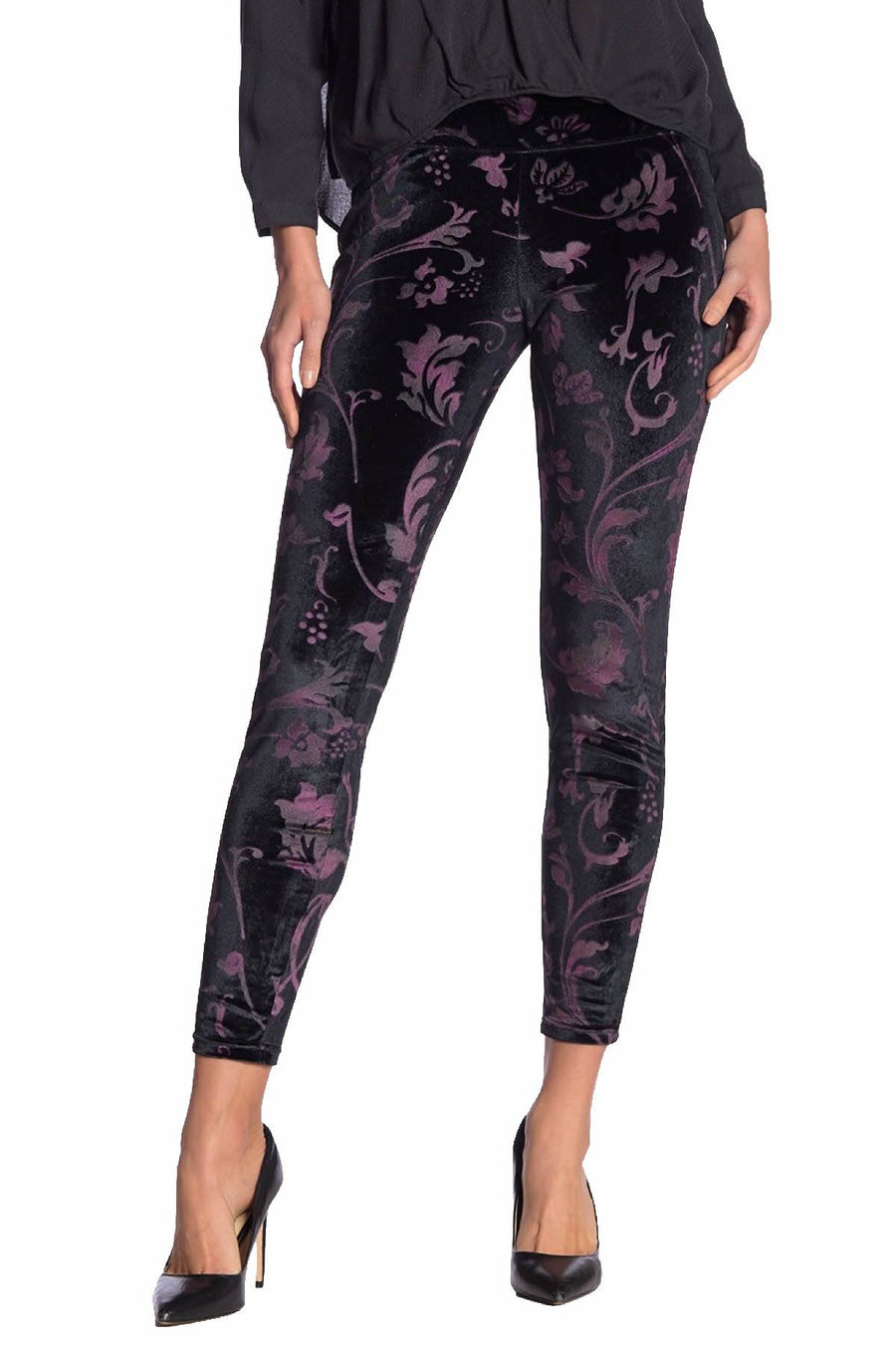 HUE Potent-Purple Juliet Floral Velvet Legging
