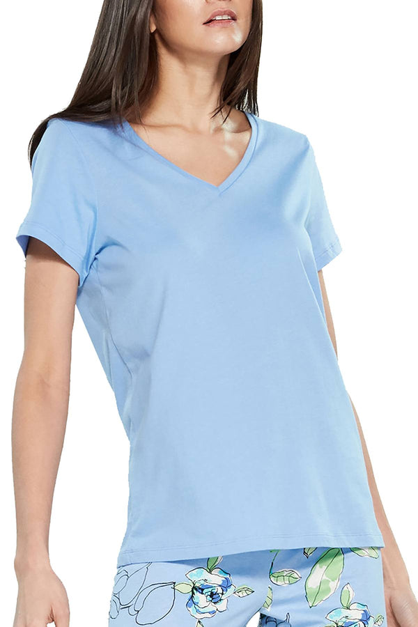 HUE Tidal-Blue Solid V-Neck Tee