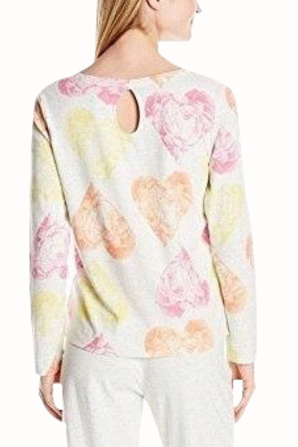 HUE Whitesand-Heather Keyhole-Back Rose-Hearts Lounge Top