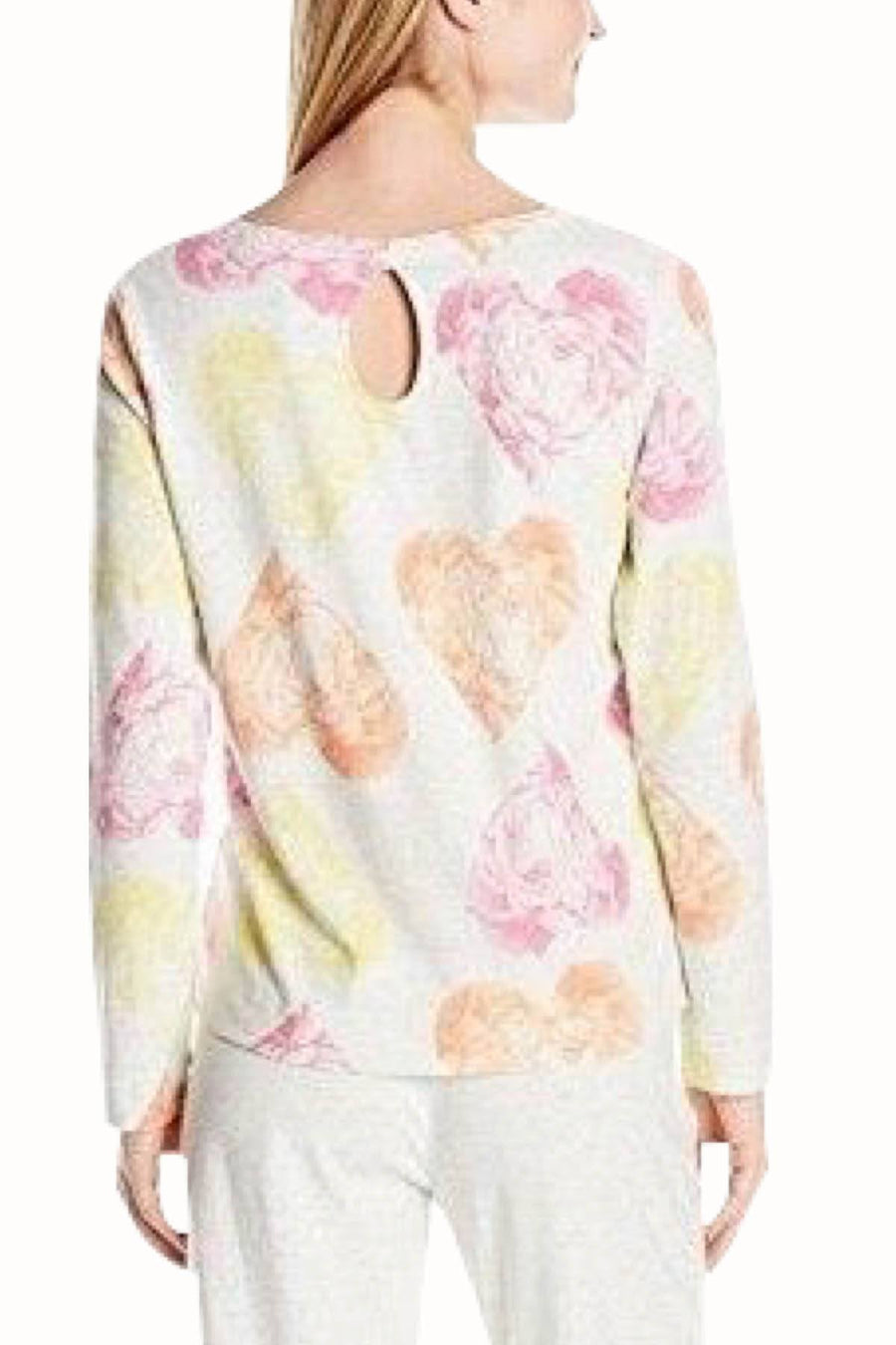 HUE Whitesand-Heather Keyhole-Back Rose-Hearts Lounge Top
