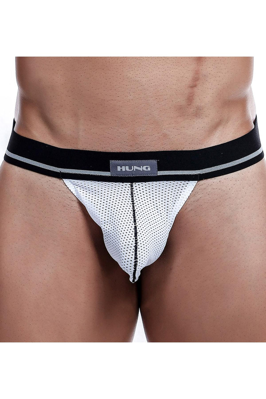 HUNG White/Black Mesh Jockstrap