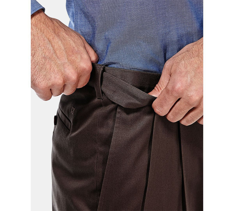 Haggar Premium No Iron Khaki Classic Fit Pleat Hidden Expandable Waist Pants Chocolate