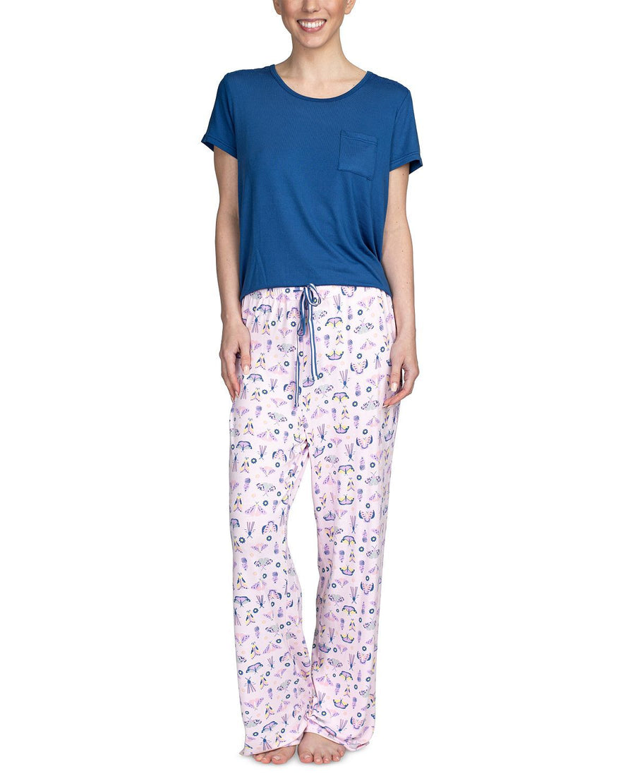 Hanes Wo 2pc Pajama Set Blue/sprin