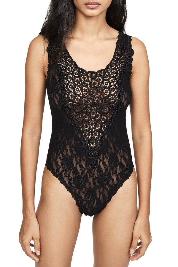 Hanky Panky Black Venise Lace Thong Bodysuit