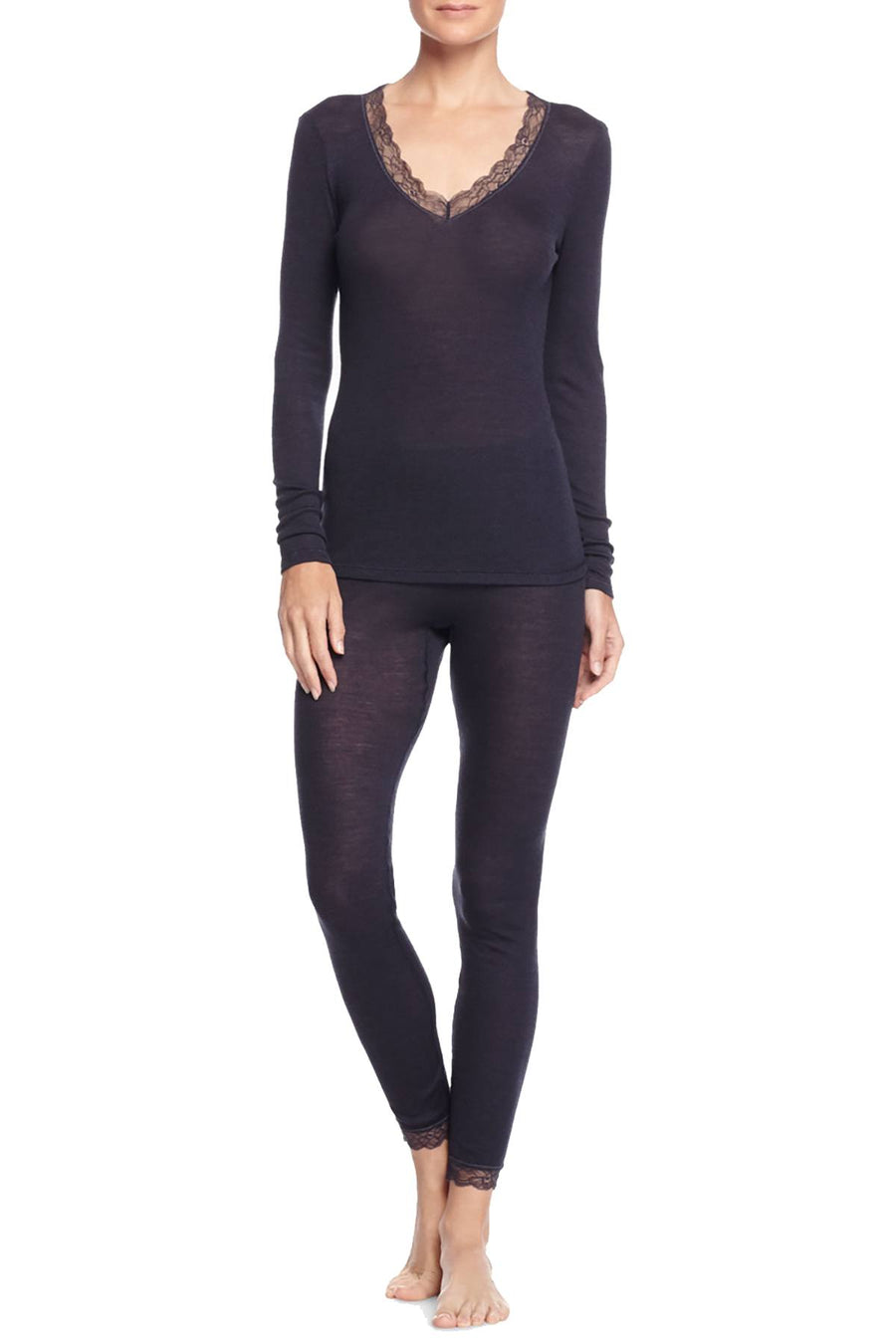 Hanro of Switzerland Ocean-Blue Woolen Lace Legging