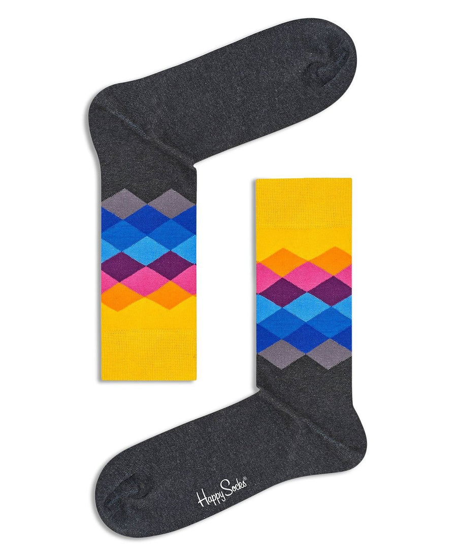 Happy Socks Faded Diamond Print Socks / Dark Gray